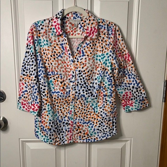 EUC Dana Buchman Multicolored Polka Dot Blouse - Picture 1 of 4